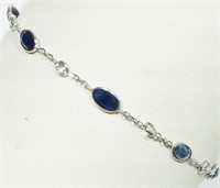 14K White gold blue and white sapphire bracelet,