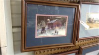 Framed picture w/ barn, buggy and amish kids