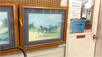 Framed picture w/ horse, cart and amish boys