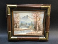 Framed Oil on Canvas "Mountain Scene" very good