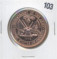 Department of the Army One Ounce .999 Copper Round