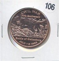 Civil War Battle of Gettysburg One Ounce .999 Copp