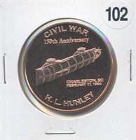 Civil War H. L. Hunley One Ounce .999 Copper Round