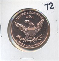 USA America One Ounce .999 Copper Round