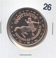 Sagittarius Zodiac One Ounce .999 Copper Round