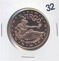 Virgo Zodiac Sign One Ounce .999 Copper Round