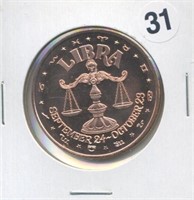 Libra Zodiac Sign Scalces One Ounce .999 Copper Ro