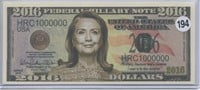 2016 Hillary Clinton One Million Dollar Note