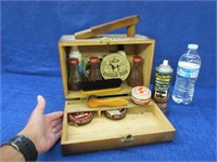 vintage wooden "schick" shoe shine kit box