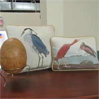 Audubon Bird Needlepoint Pillow & Wooden Egg