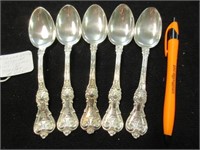 5 gorham whiting sterling spoons - 3.20 tr.oz