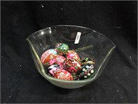 Large Glass Bowl w/ Decorative Eggs
