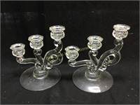 Pair of Glass Candlestick Holders