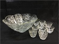 Cut Glass Punch Bowl & Cups