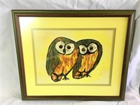 Framed and matted unique owl artwork