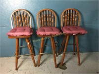 Set of 3 Wood Swivel Chairs w/ Cushions