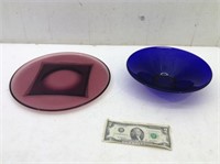 (2) Glass Serving Platters  (1) Cobalt Blue