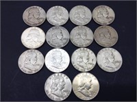 (14) Ben Franklin 1/2 Dollars (See Pics For Dates)