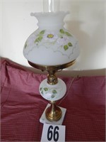 HANDPAINTED BRASS AND GLASS MARBLE BASE LAMP