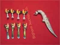 Silver Plate Elephant Handle Knife w/ Scabbard,