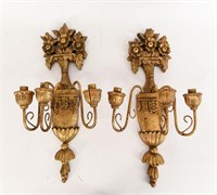 PAIR OF GILT CARVED WOOD WALL SCONCES