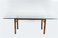 GLASS TOP FAUX BAMBOO BASE DINING TABLE