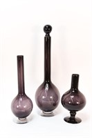 (3) CONTEMPORARY PURPLE GLASS VASES