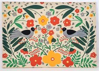 20TH C. FLOWERS AND BIRDS TEXTLE
