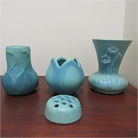 4 Pcs Signed Van Briggle Art Pottery Vases & Frog