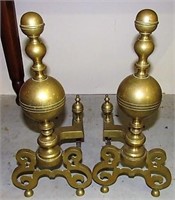 Antique Brass Chippendale Style Fireplace Andirons