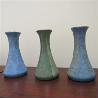 3 Brush McCoy Art Pottery Vases Matte Blue & Green