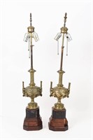 PAIR OF BRASS IVY LEAF LAMPS