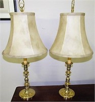 Pair Brass Candle Stick Lamps w/ Shades