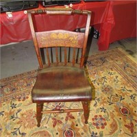 Antique Plank Bottom Painted Chair 1/2 Spindle
