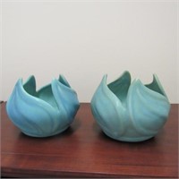 2 Van Briggle Art Pottery Leaf Vases Signed