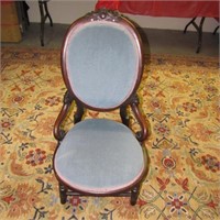 Victorian Slipper Chair w/ Carved Frame & Hip