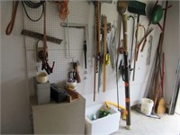 Hand tools, fishing rods, file cabinet