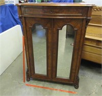 antique 2-door mirrored cabinet - 53in tall
