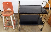 Vintage Metal Fold-up Rolling Cart & Stool