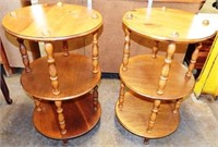 Two 3 Tier Matching Round Wooden Stands / Shelves