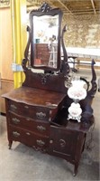 Antique Dresser with Mirror & Towel Bar & Lamp