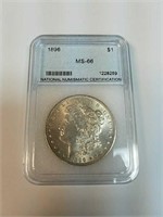 1896 ms 66 graded morgan silver dollar