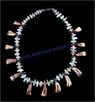 Navajo Petrified Buffalo Teeth Turquoise Necklace