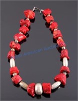 Navajo Branch Coral Nugget & Silver Necklace