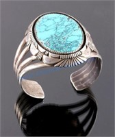 Navajo Sterling Silver and Turquoise Cuff Signed