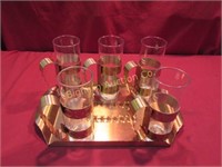 Hand Wrought Cooper Tray, 5 Glasses w/ Hammered