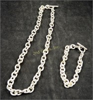 Vintage Silver Color Link Hook Bracelet Necklace