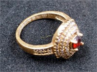 Oriental Polished Brass Ornate Red Stone Ring