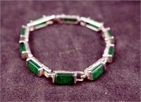 Oriental Green Jade ? & Silver Link Bracelet
