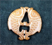 Oriental 2 Fish Stone Carved Pendant